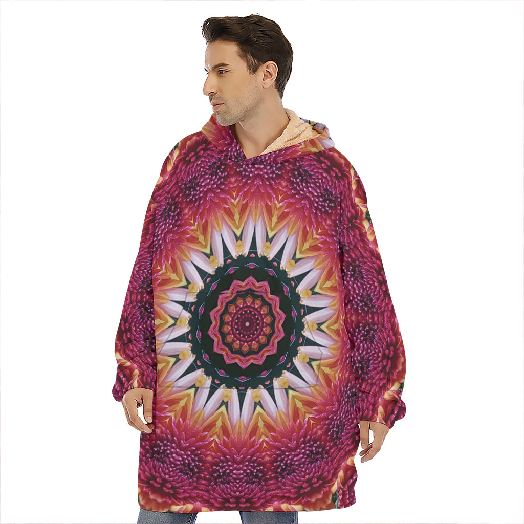Pink Flower Kaleidoscope Print Hoodie Blanket