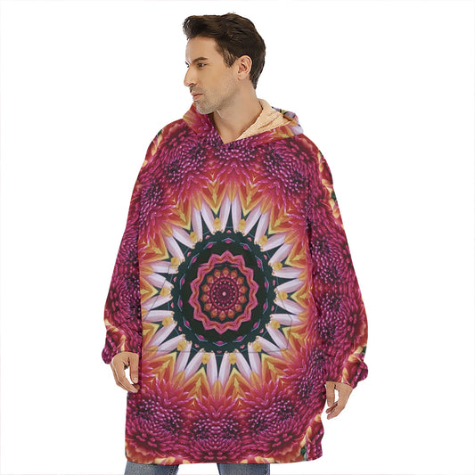Pink Flower Kaleidoscope Print Hoodie Blanket
