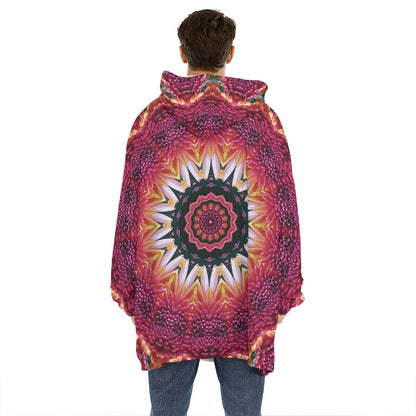 Pink Flower Kaleidoscope Print Hoodie Blanket