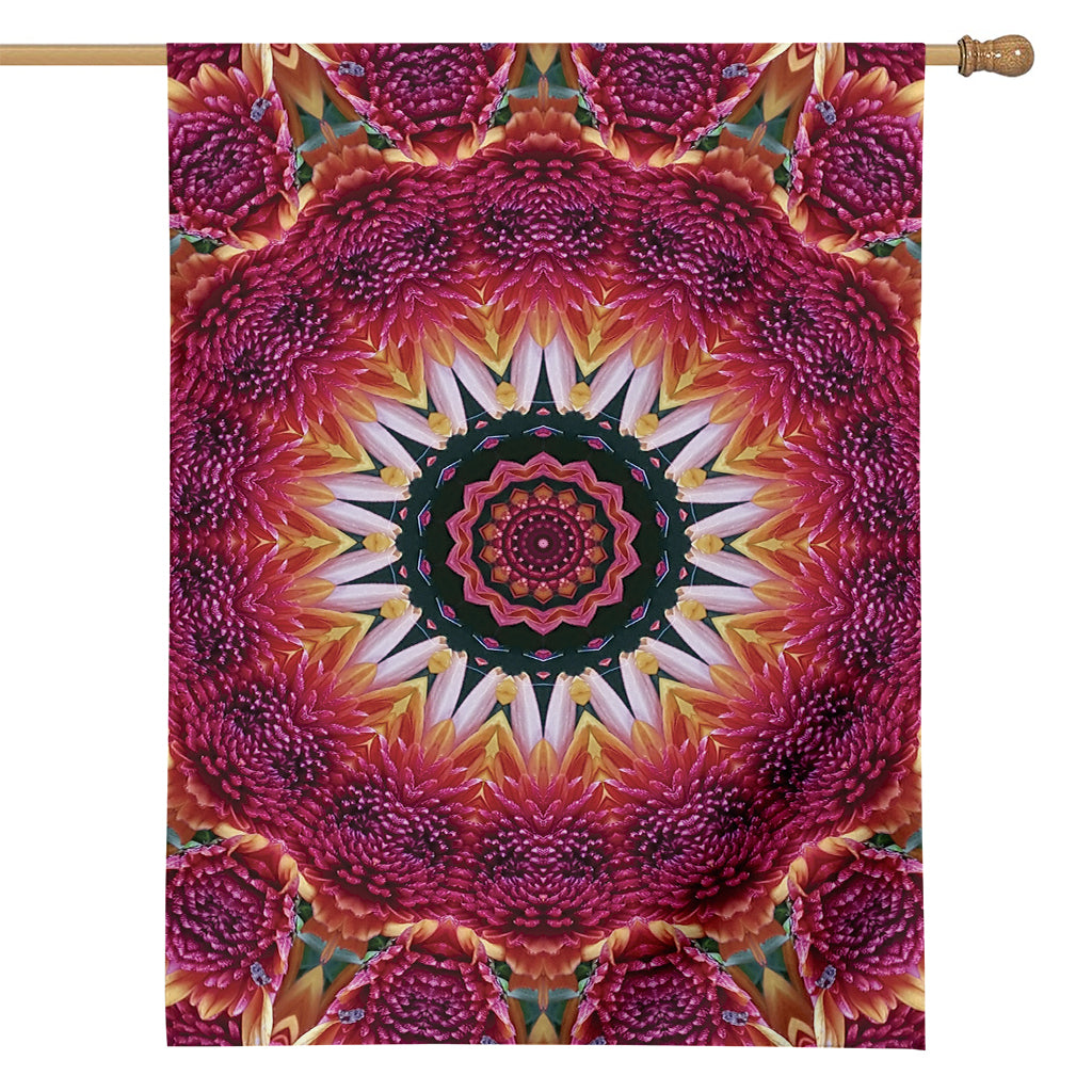 Pink Flower Kaleidoscope Print House Flag