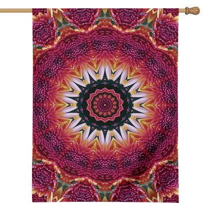 Pink Flower Kaleidoscope Print House Flag