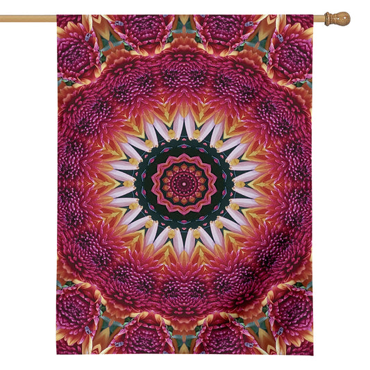 Pink Flower Kaleidoscope Print House Flag