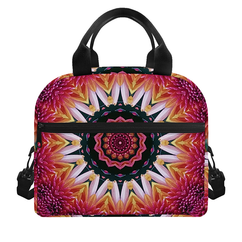 Pink Flower Kaleidoscope Print Insulated Lunch Bag