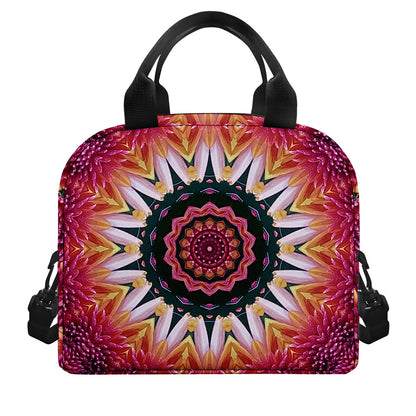 Pink Flower Kaleidoscope Print Insulated Lunch Bag
