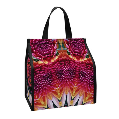 Pink Flower Kaleidoscope Print Insulated Lunch Tote
