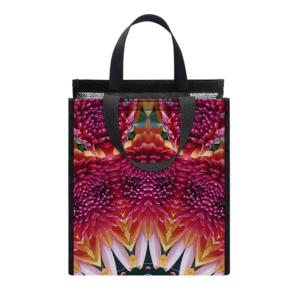 Pink Flower Kaleidoscope Print Insulated Lunch Tote