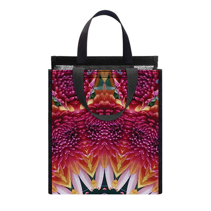 Pink Flower Kaleidoscope Print Insulated Lunch Tote