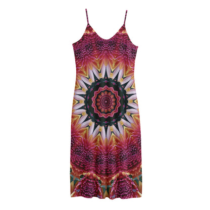 Pink Flower Kaleidoscope Print Jersey Midi Cami Dress