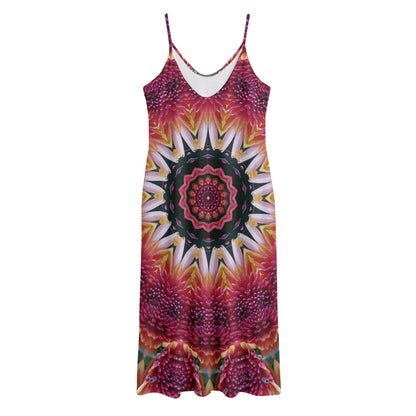 Pink Flower Kaleidoscope Print Jersey Midi Cami Dress