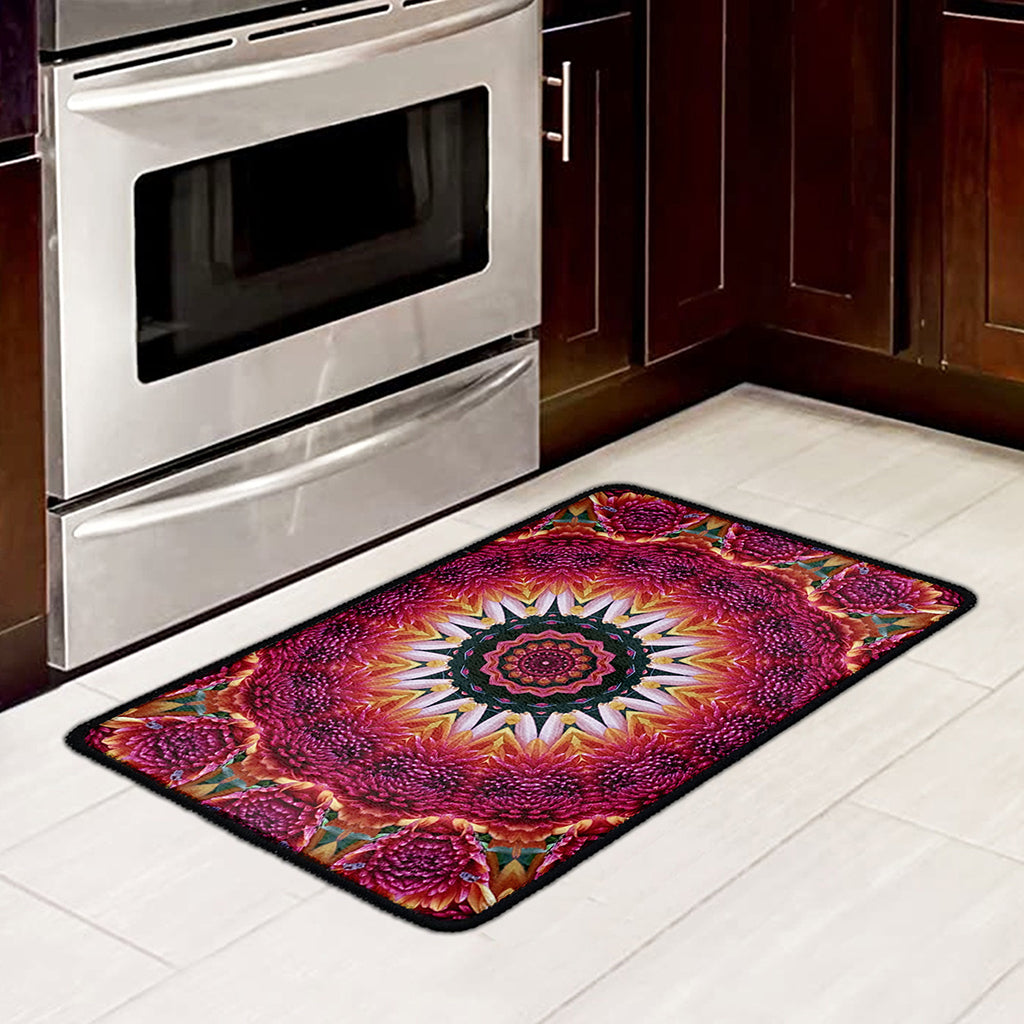 Pink Flower Kaleidoscope Print Kitchen Mat