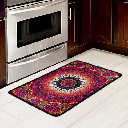 Pink Flower Kaleidoscope Print Kitchen Mat