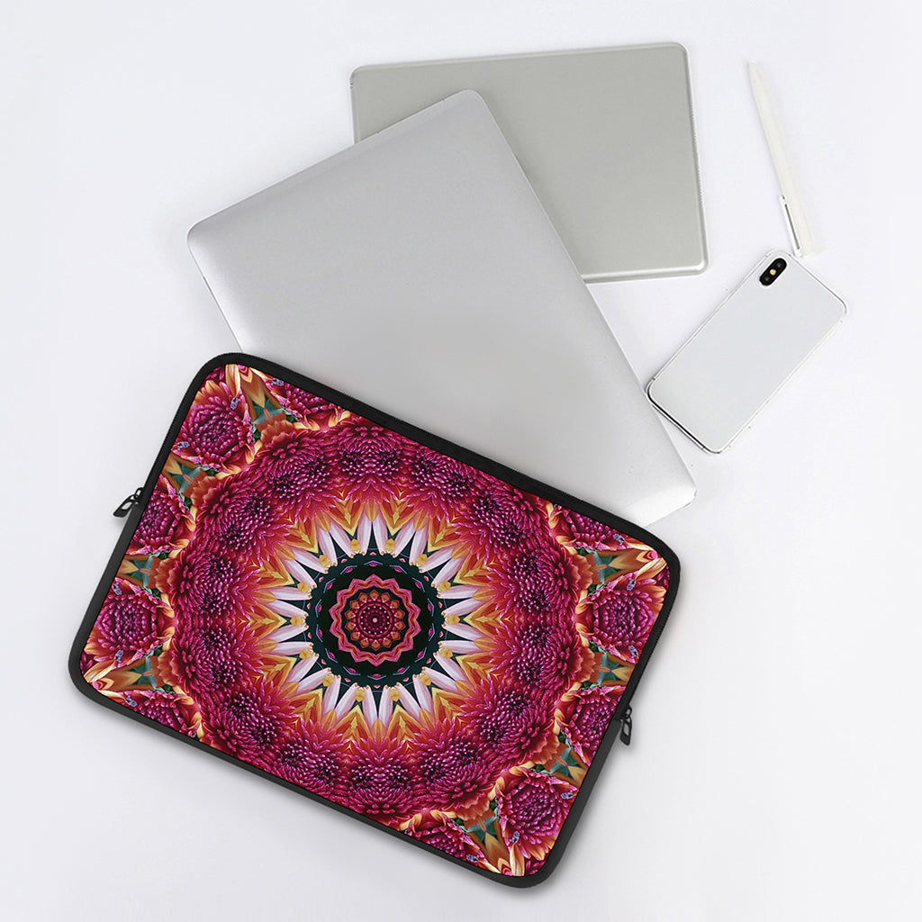 Pink Flower Kaleidoscope Print Laptop Sleeve