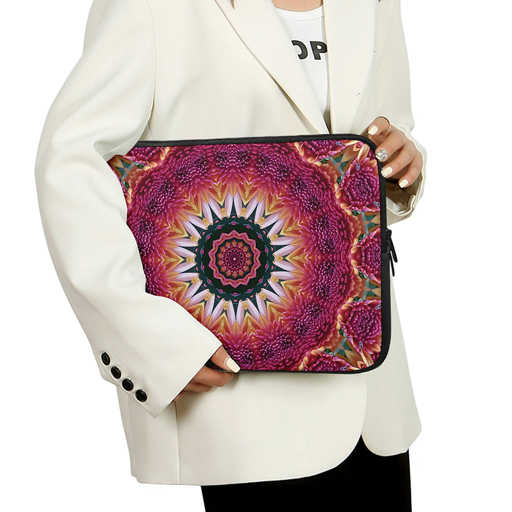 Pink Flower Kaleidoscope Print Laptop Sleeve