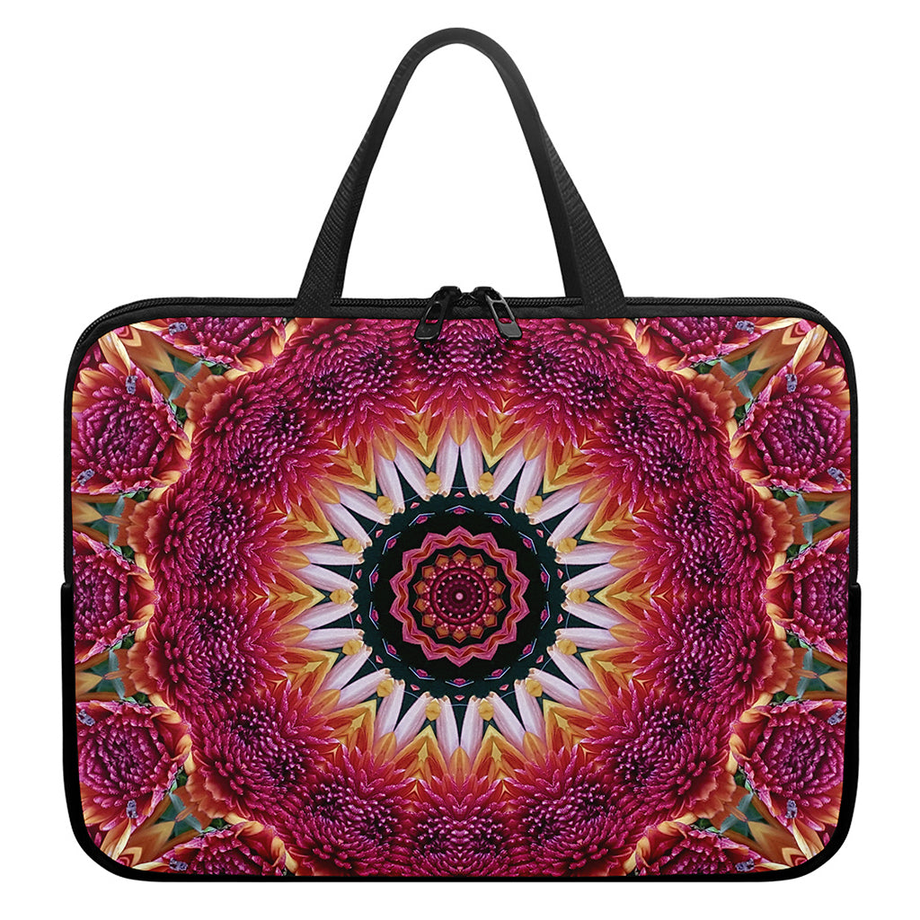 Pink Flower Kaleidoscope Print Laptop Sleeve With Handle