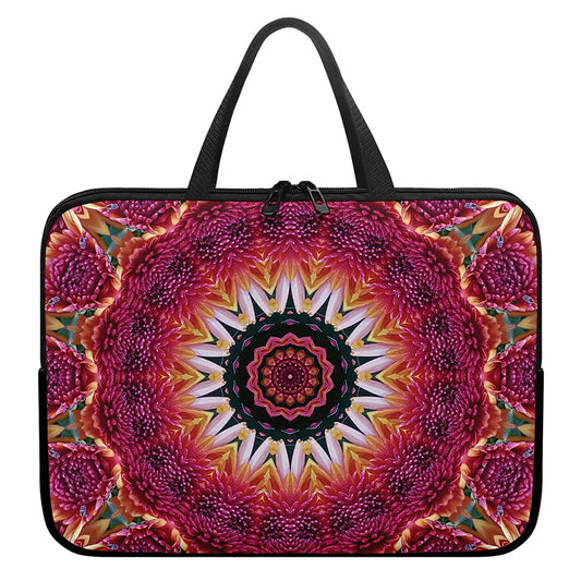 Pink Flower Kaleidoscope Print Laptop Sleeve With Handle