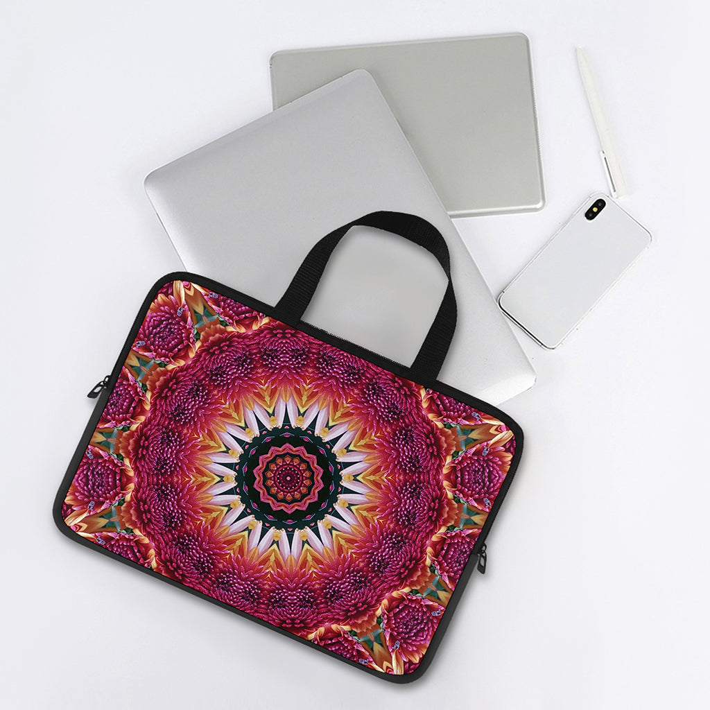Pink Flower Kaleidoscope Print Laptop Sleeve With Handle