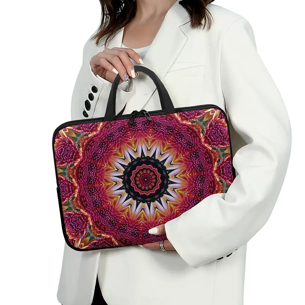 Pink Flower Kaleidoscope Print Laptop Sleeve With Handle