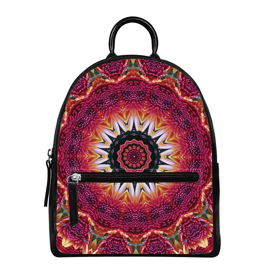 Pink Flower Kaleidoscope Print Leather Backpack