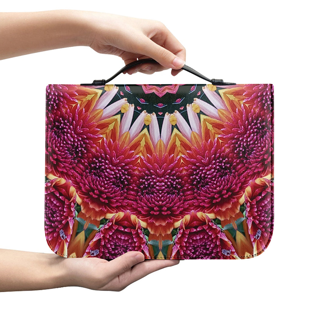 Pink Flower Kaleidoscope Print Leather Bible Cover