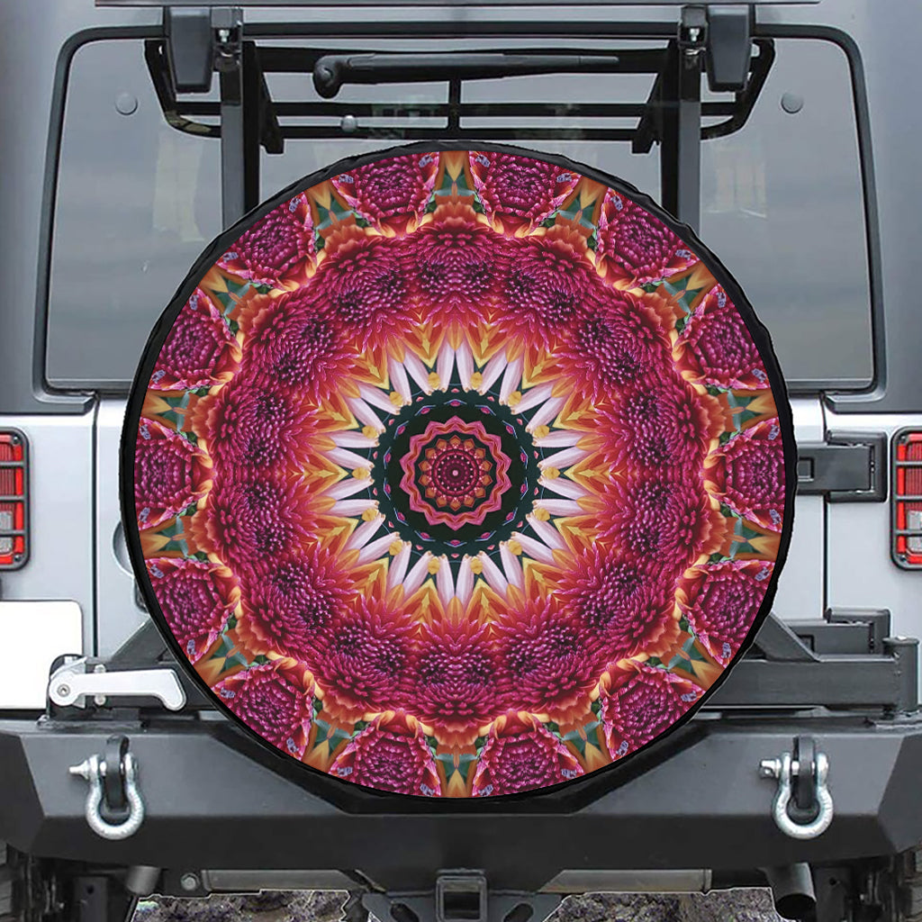 Pink Flower Kaleidoscope Print Leather Spare Tire Cover