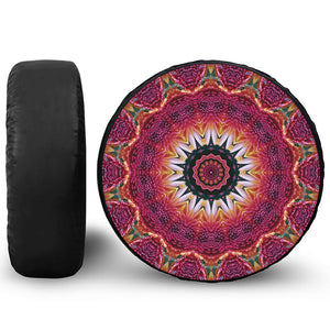 Pink Flower Kaleidoscope Print Leather Spare Tire Cover