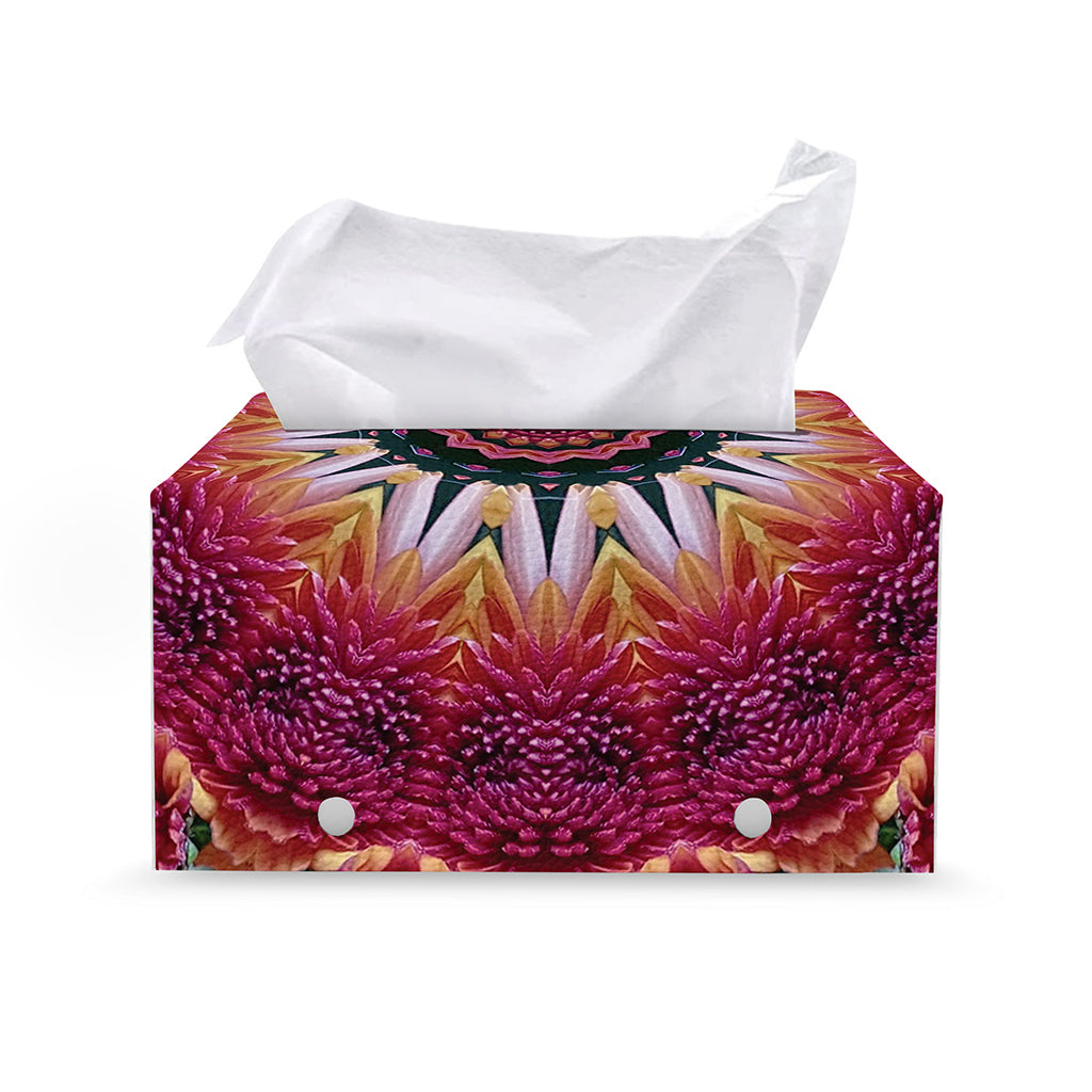Pink Flower Kaleidoscope Print Leather Tissue Box Cover