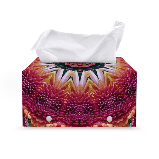 Pink Flower Kaleidoscope Print Leather Tissue Box Cover