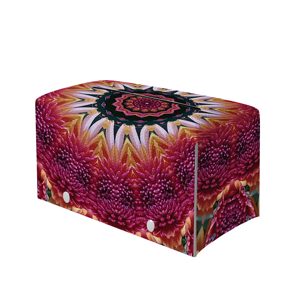 Pink Flower Kaleidoscope Print Leather Tissue Box Cover