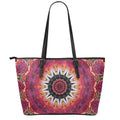 Pink Flower Kaleidoscope Print Leather Tote Bag With Zipper