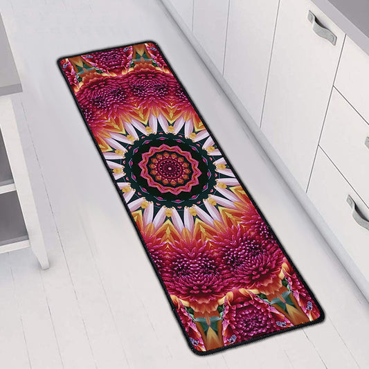 Pink Flower Kaleidoscope Print Long Kitchen Mat