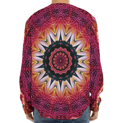 Pink Flower Kaleidoscope Print Long Sleeve Baseball Jersey
