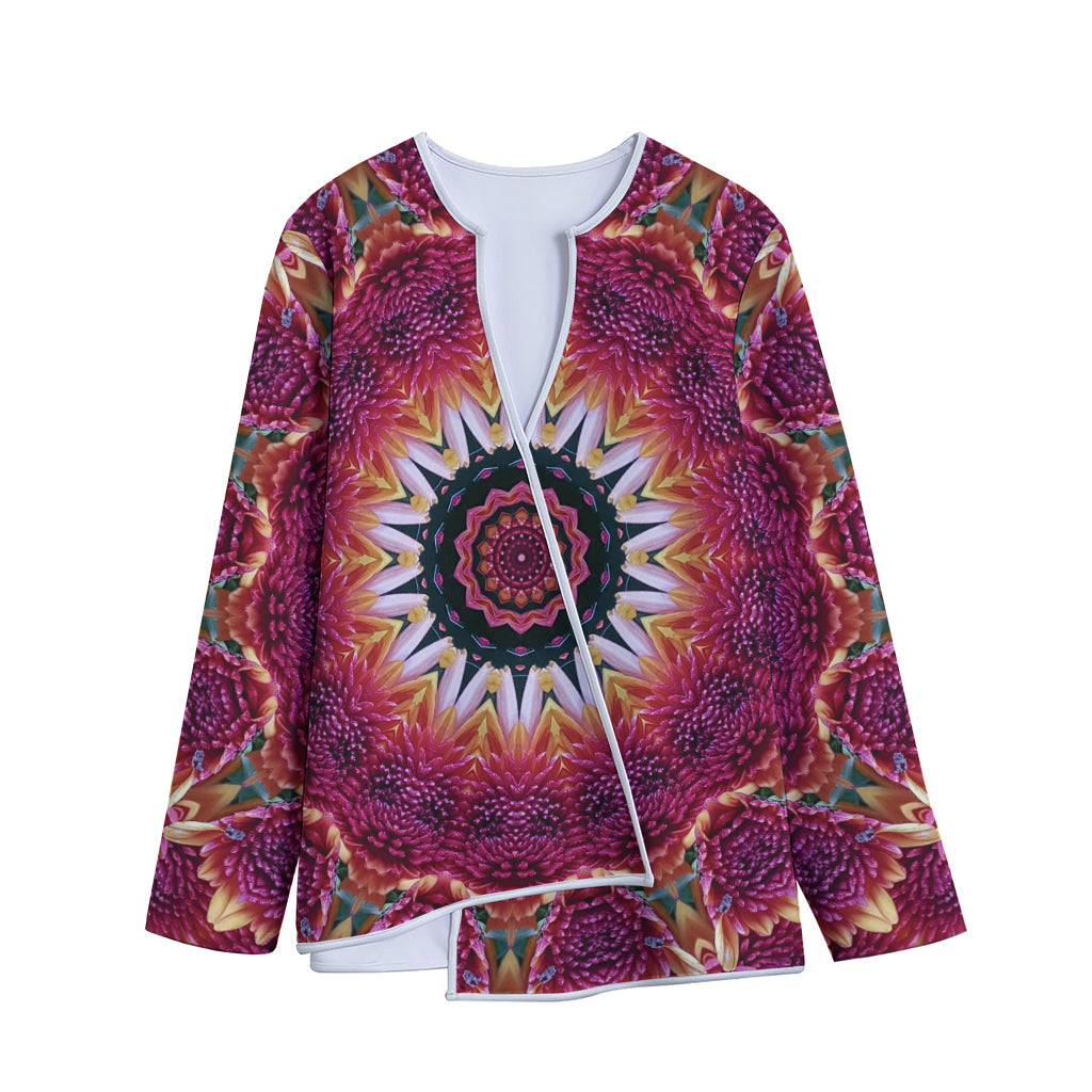 Pink Flower Kaleidoscope Print Long Sleeve Short Coat