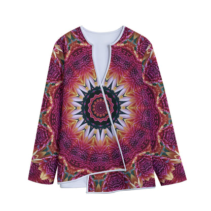 Pink Flower Kaleidoscope Print Long Sleeve Short Coat