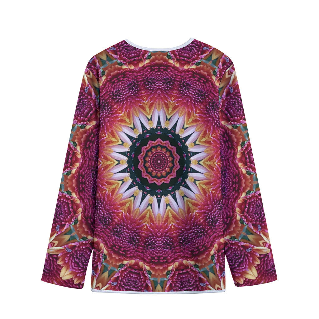 Pink Flower Kaleidoscope Print Long Sleeve Short Coat