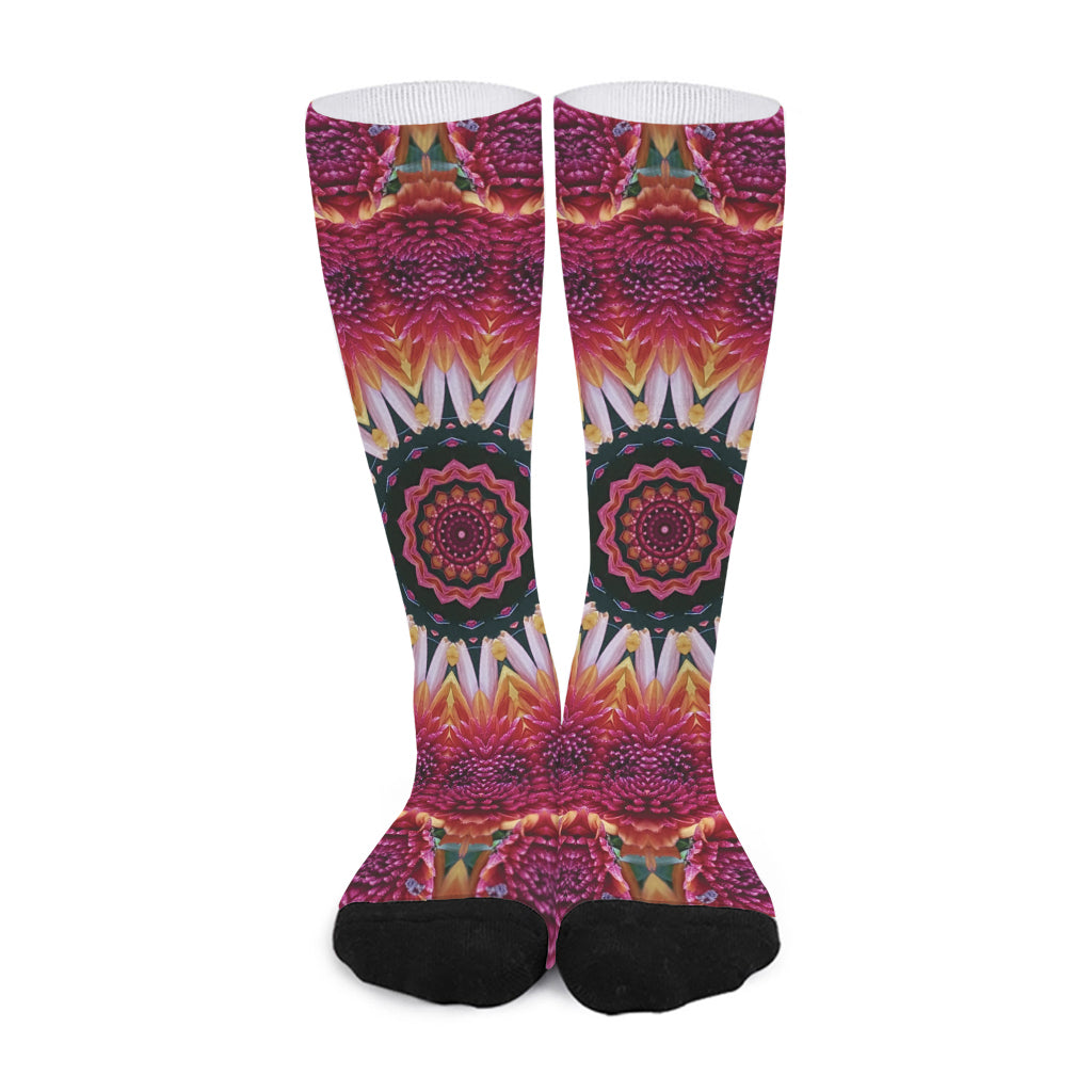 Pink Flower Kaleidoscope Print Long Socks