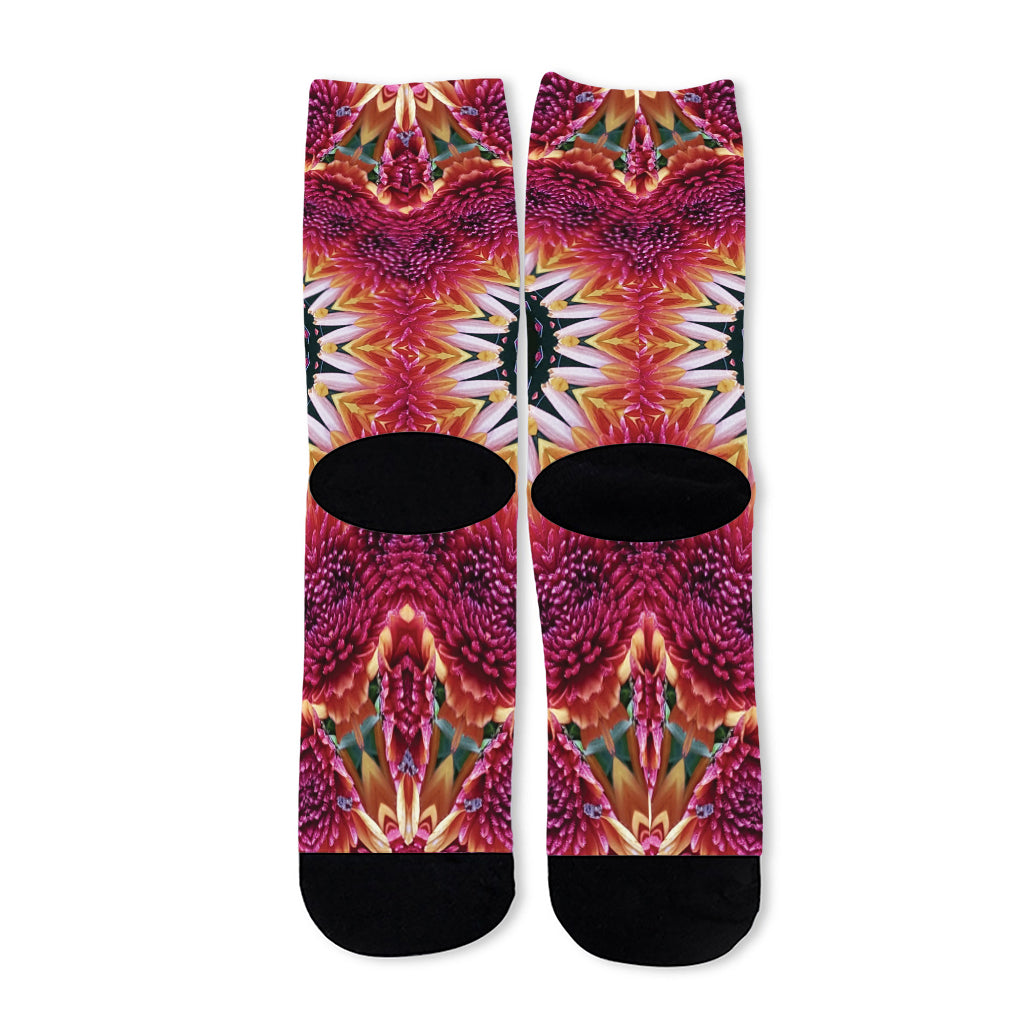 Pink Flower Kaleidoscope Print Long Socks