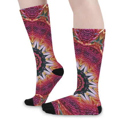 Pink Flower Kaleidoscope Print Long Socks