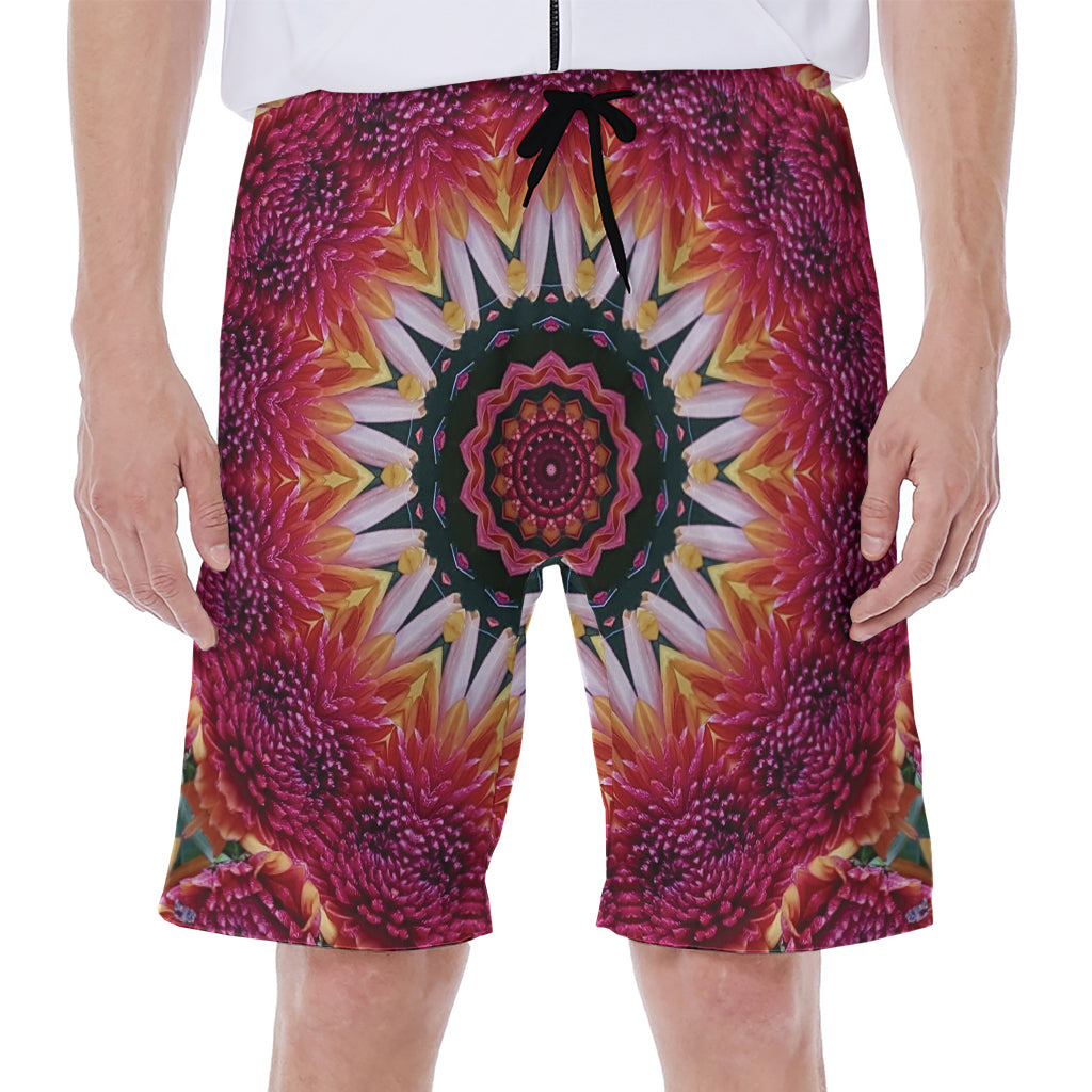 Pink Flower Kaleidoscope Print Men's Beach Shorts
