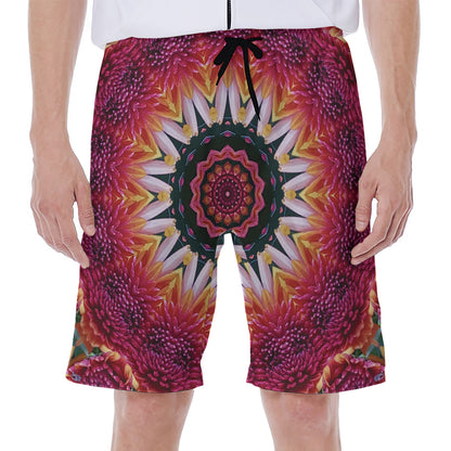 Pink Flower Kaleidoscope Print Men's Beach Shorts