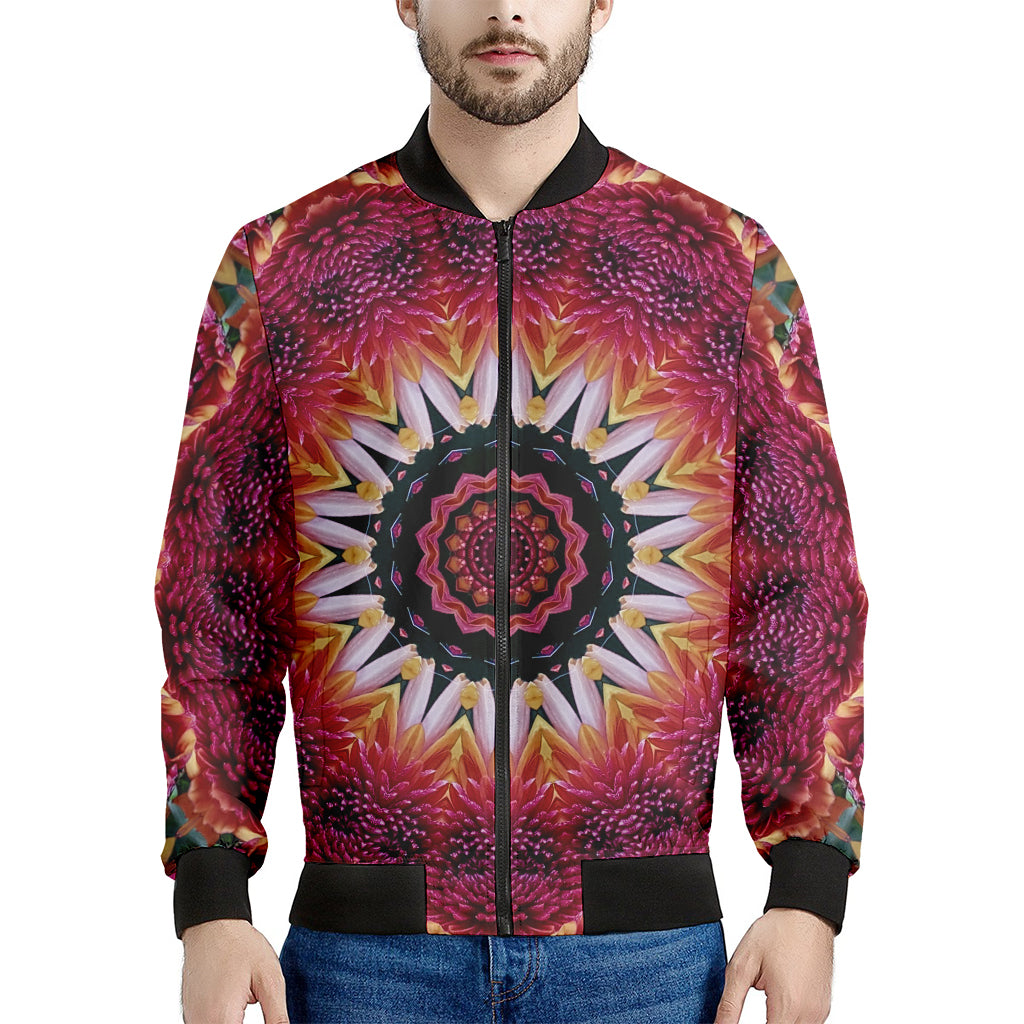 Pink Flower Kaleidoscope Print Men's Bomber Jacket