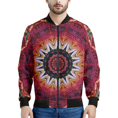 Pink Flower Kaleidoscope Print Men's Bomber Jacket
