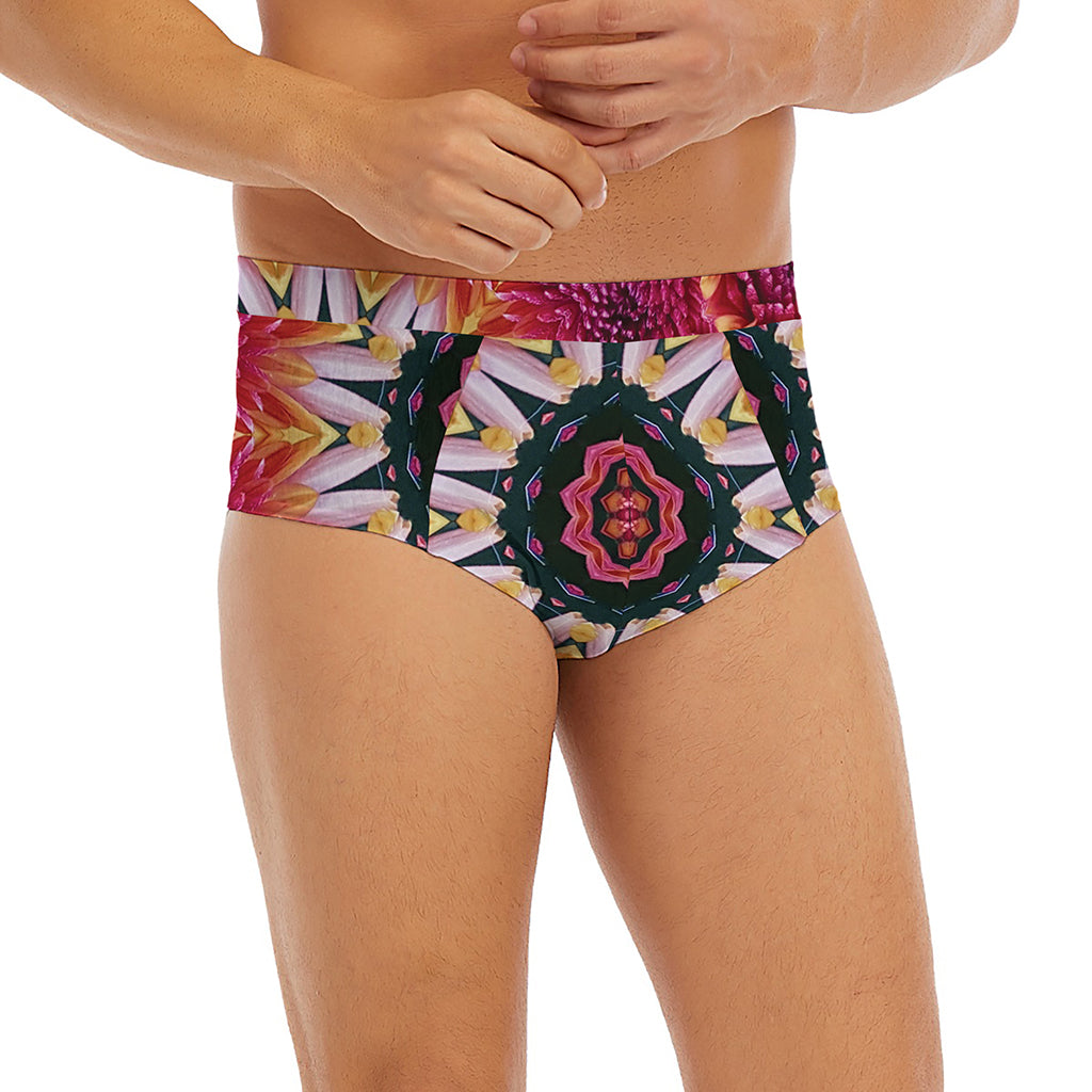 Pink Flower Kaleidoscope Print Men's Briefs