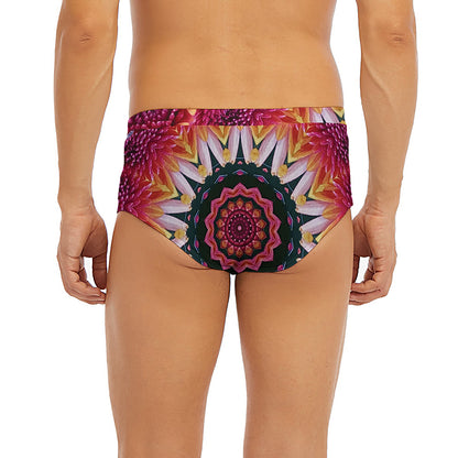 Pink Flower Kaleidoscope Print Men's Briefs