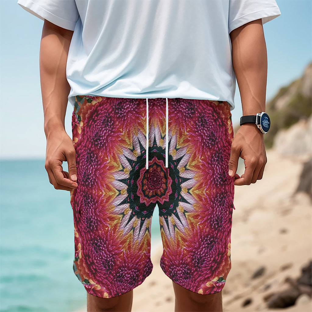 Pink Flower Kaleidoscope Print Men's Cargo Shorts
