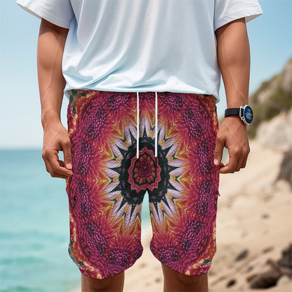Pink Flower Kaleidoscope Print Men's Cargo Shorts