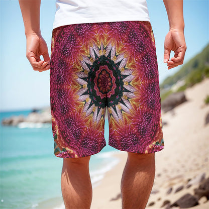 Pink Flower Kaleidoscope Print Men's Cargo Shorts
