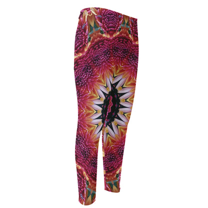 Pink Flower Kaleidoscope Print Men's Compression Pants