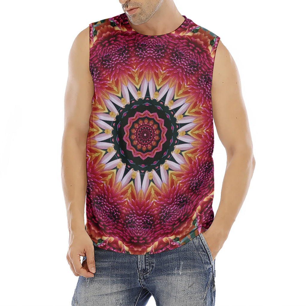 Pink Flower Kaleidoscope Print Men's Fitness Tank Top