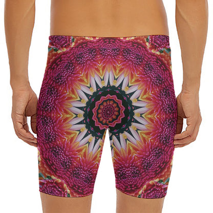 Pink Flower Kaleidoscope Print Men's Long Boxer Briefs