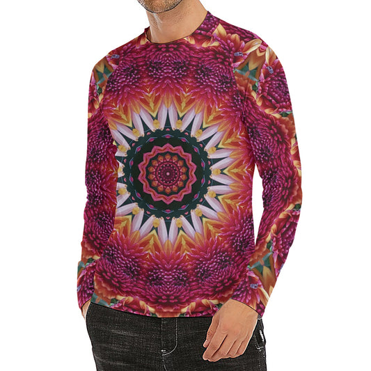 Pink Flower Kaleidoscope Print Men's Long Sleeve Rash Guard